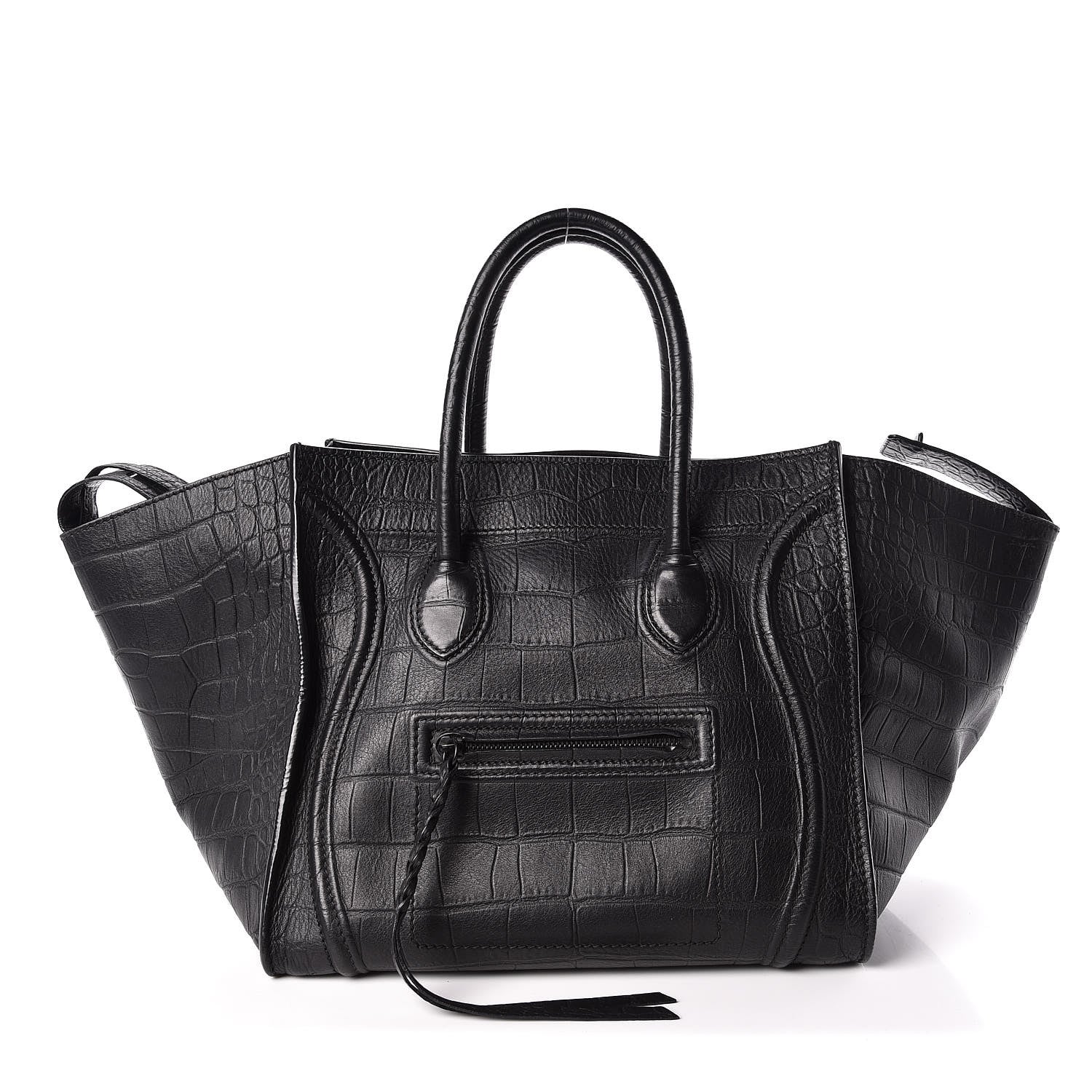 Celine Crocodile Embossed Calfskin Medium Phantom Luggage Black 1 of 18