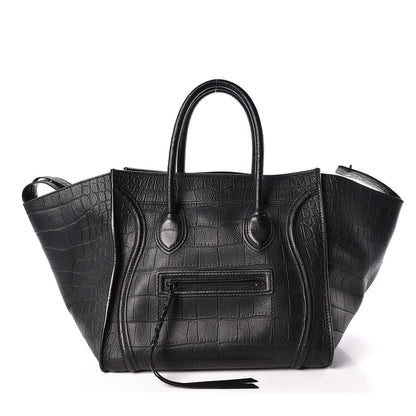 Celine Crocodile Embossed Calfskin Medium Phantom Luggage Black 1 of 18