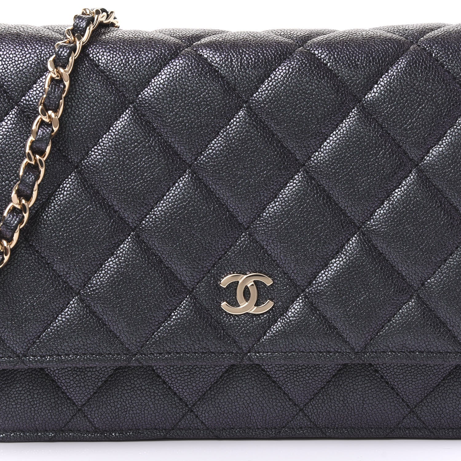 Chanel Iridescent Caviar Quilted Wallet On Chain WOC Black 10 of 11