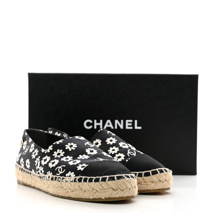 Chanel Fabric Printed Grosgrain Floral Espadrilles 38 Black Ivory 10 of 10