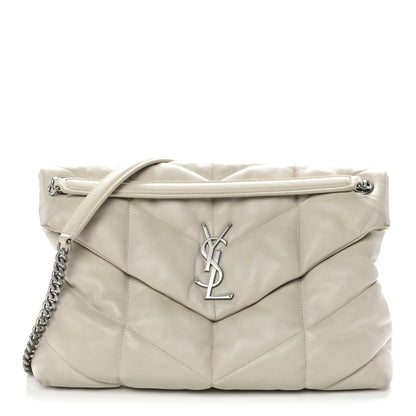 Saint Laurent Lambskin Quilted Medium Loulou Puffer Monogram Chain Satchel Crema Soft 1 of 14