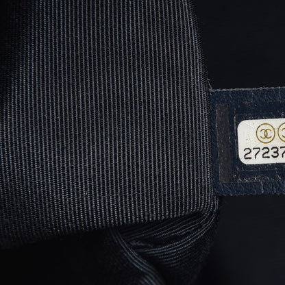 Chanel Grained Calfskin Lambskin CC Drawstring Bag Black Dark Blue 7 of 8