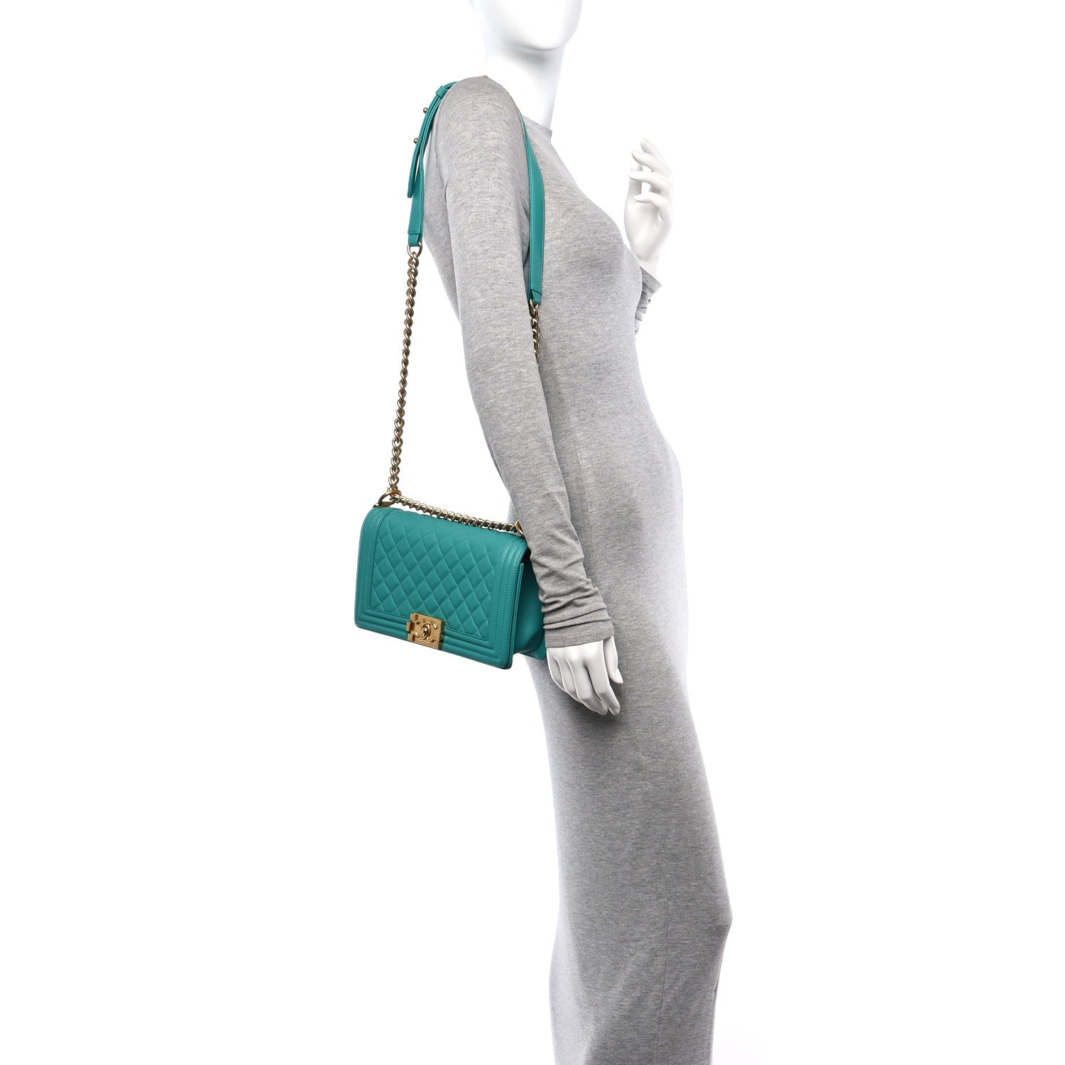 Chanel Calfskin Quilted Medium Boy Flap Turquoise 2 of 11