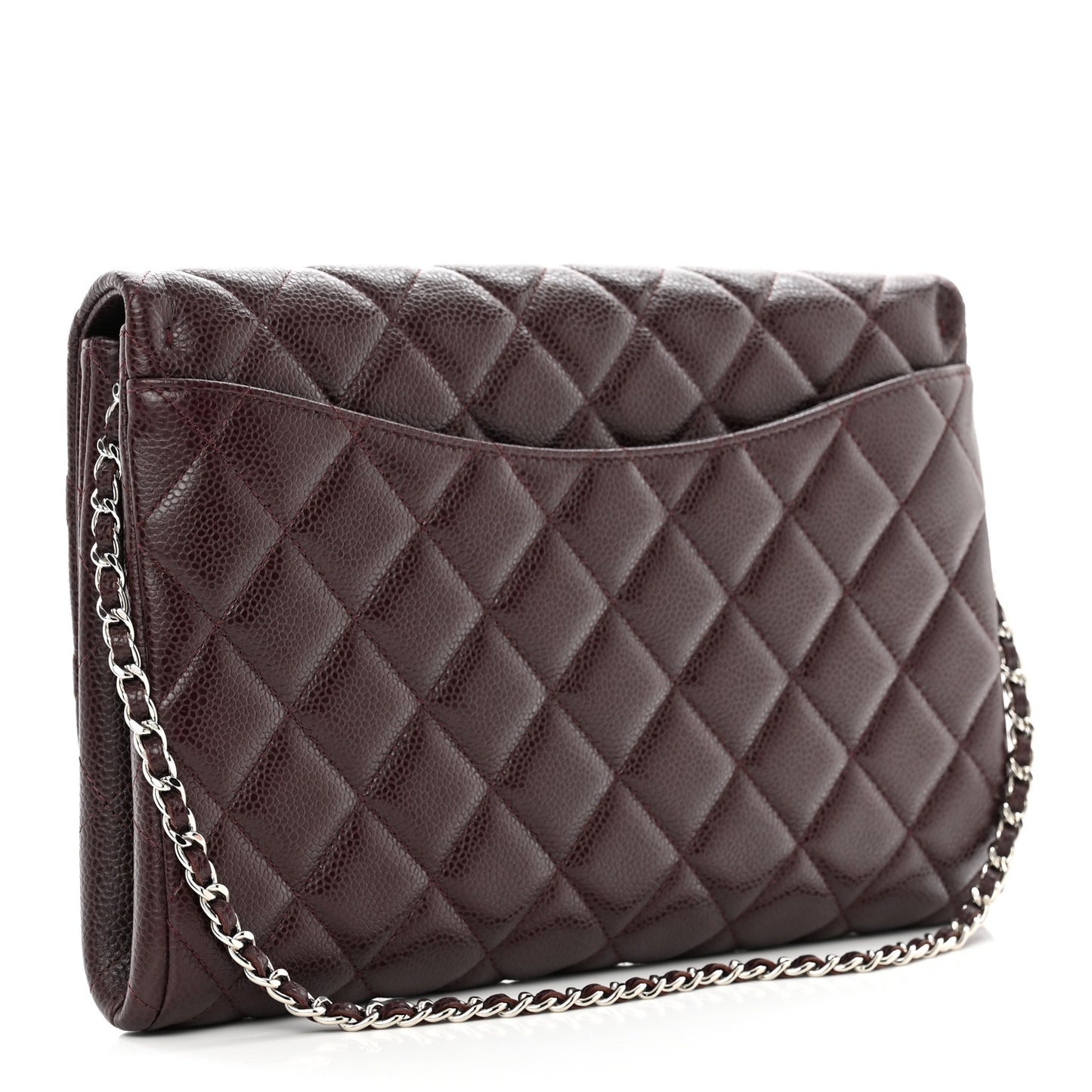 Caviar Quilted Clutch With Chain Flap Burgundy