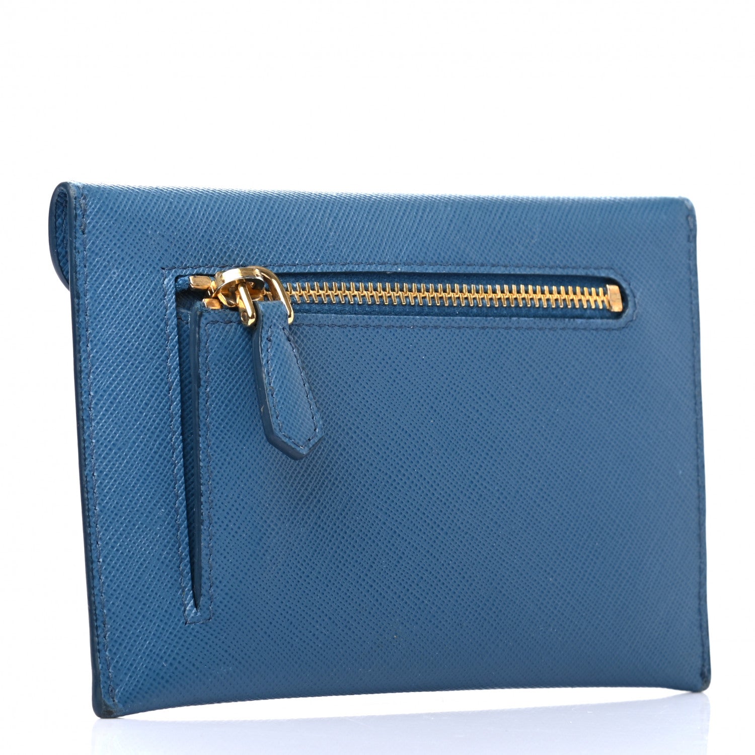 Prada Saffiano Metal Envelope Wallet Blue 3 of 7