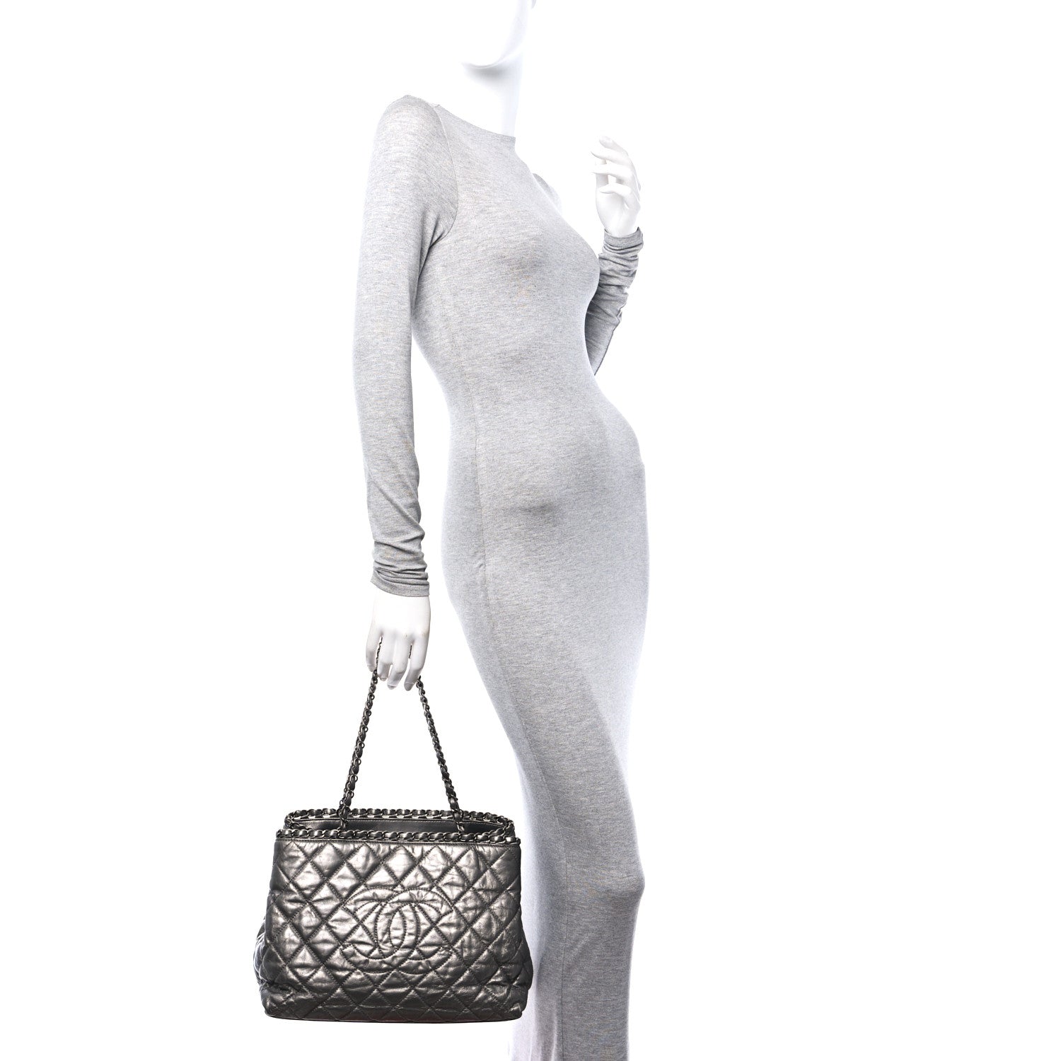 Chanel Metallic Calfskin Small Chain Me Tote Silver 2 of 10