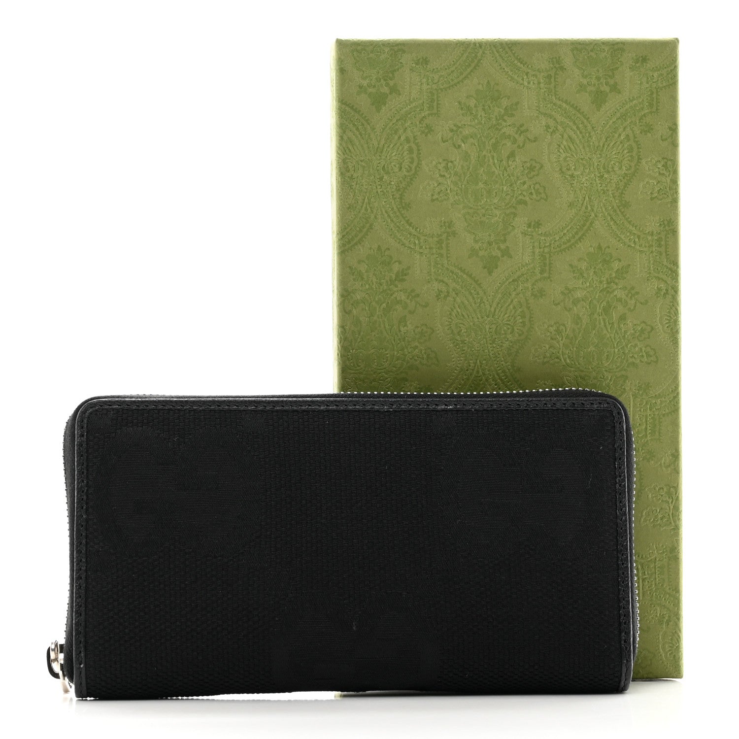Gucci Canvas Monogram Jumbo GG Textured Dollar Calfskin Continental Wallet Black 8 of 8