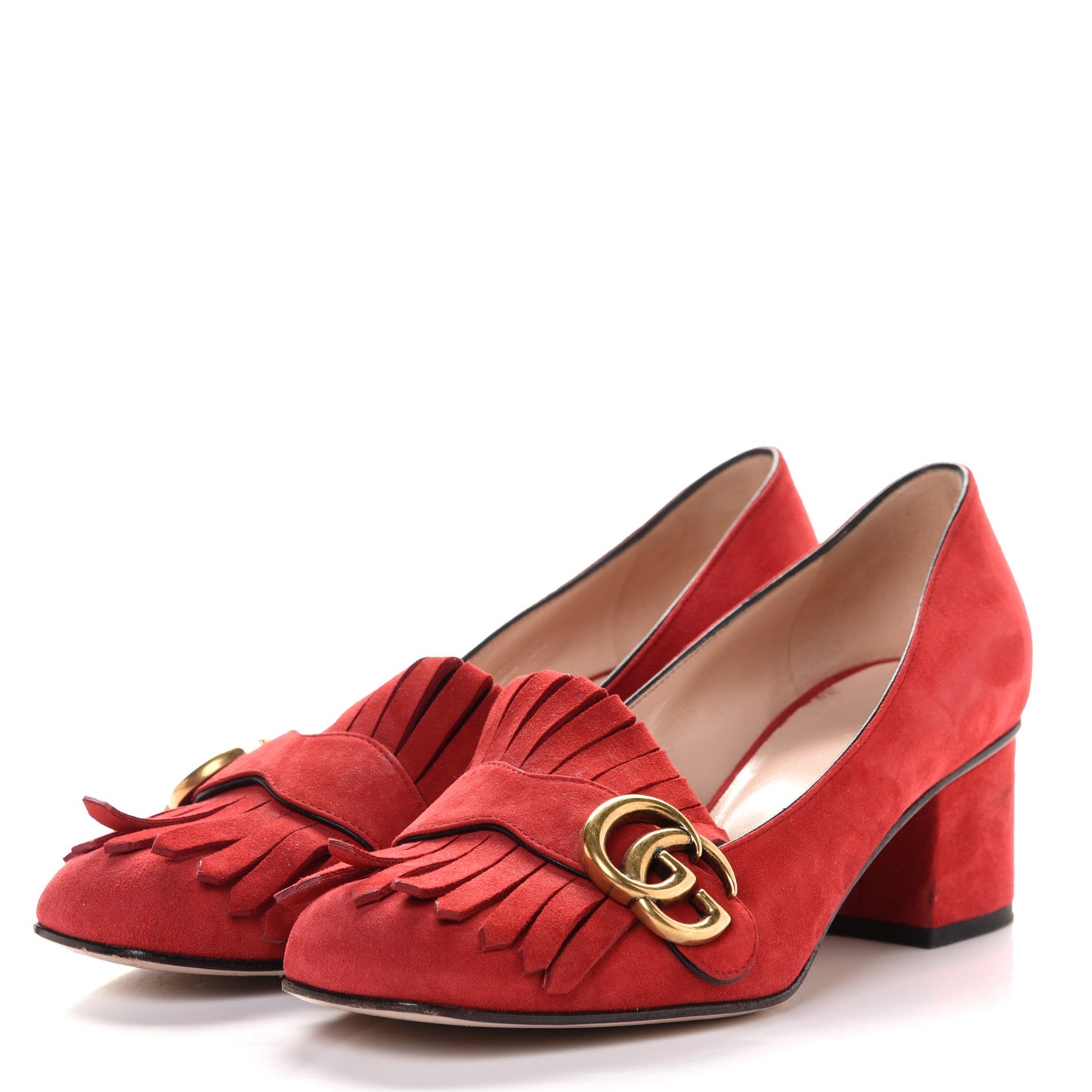 Kid Scamosciato GG Marmont Fringe 50mm Loafer Pumps 37.5 Vulcanic Red