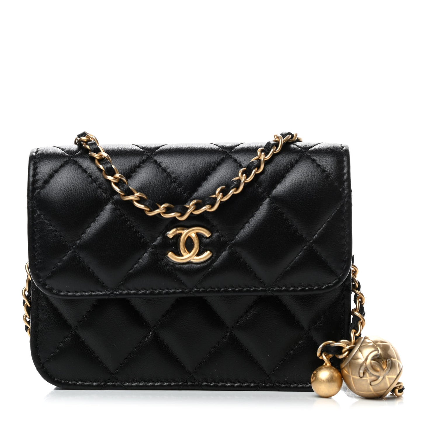 Lambskin Quilted Pearl Crush Clutch With Chain Black