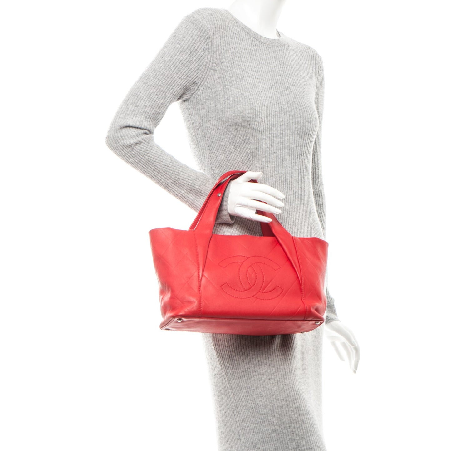 Calfskin CC Chevron All Day Long Tote Red