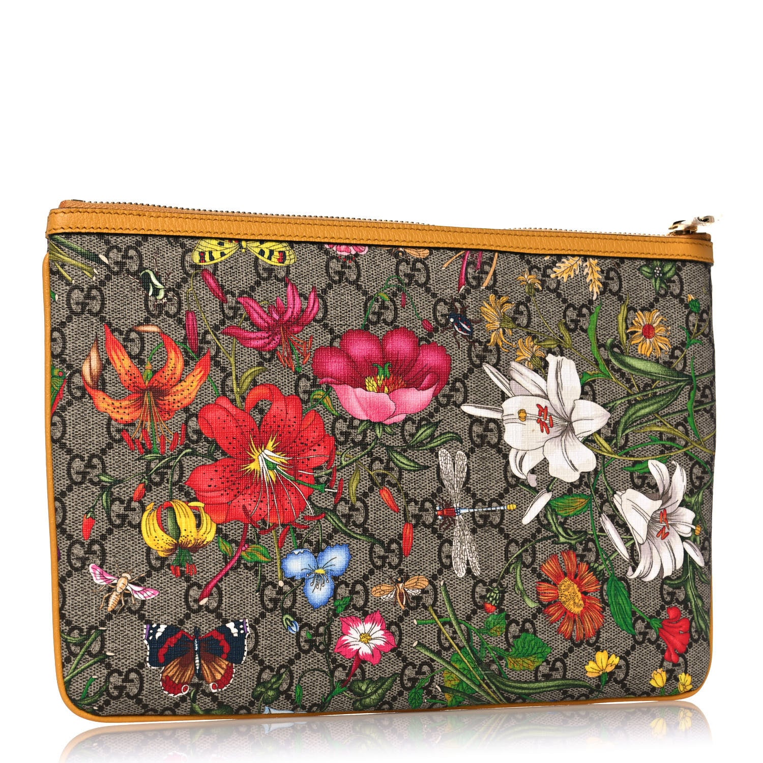 Gucci GG Supreme Monogram Flora Large Ophidia Pouch Clutch Beige Multicolor Crop 3 of 10