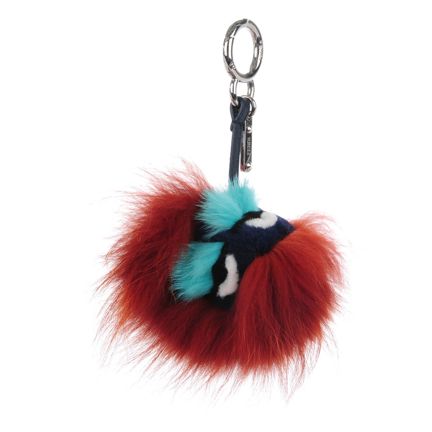Fendi Fox Mink Rabbit Fur Vitello Dolce Blueminous Monster Bag Bug Charm Rust Turquoise 1 of 5