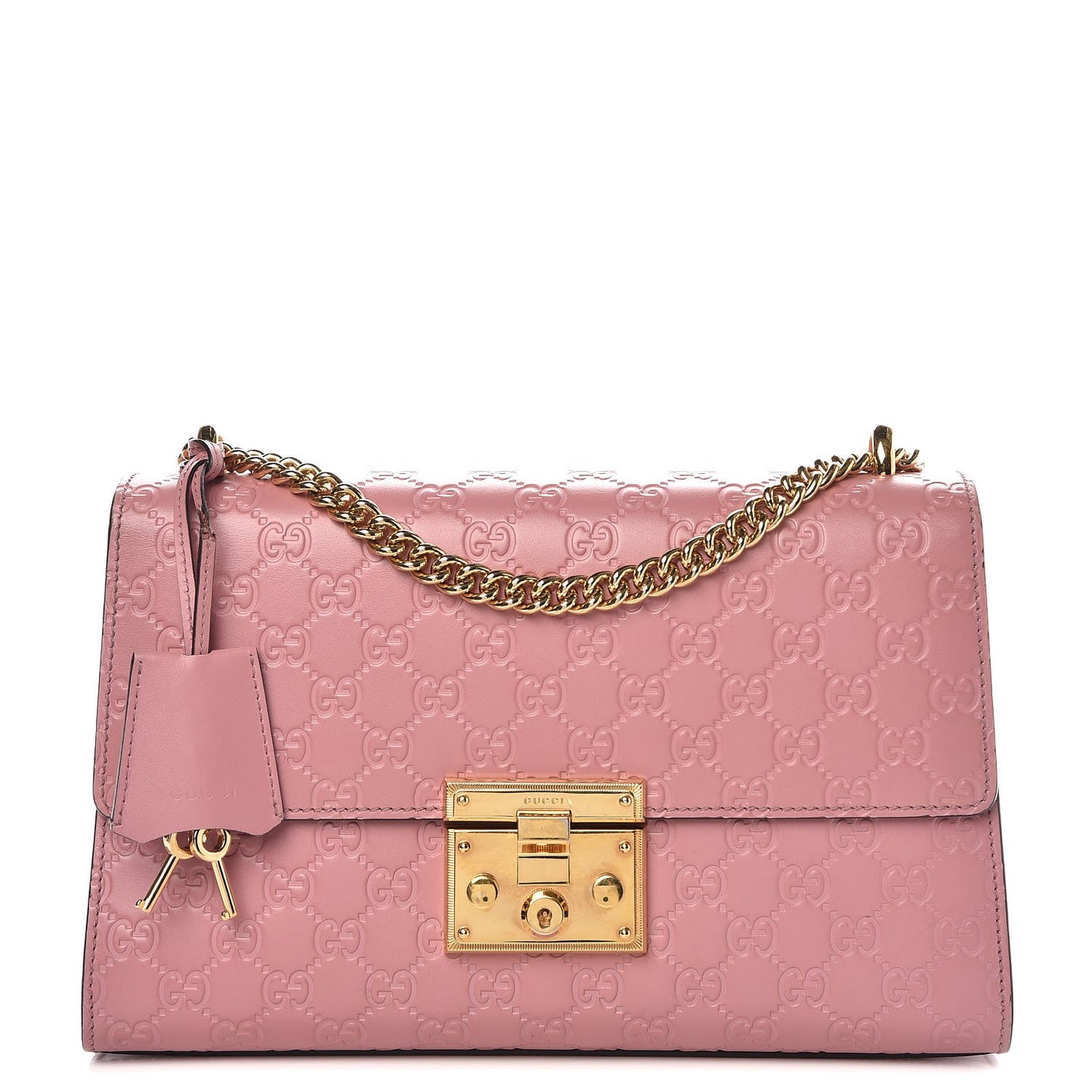 Guccissima Signature Medium Padlock Shoulder Bag Rose Baby Candy