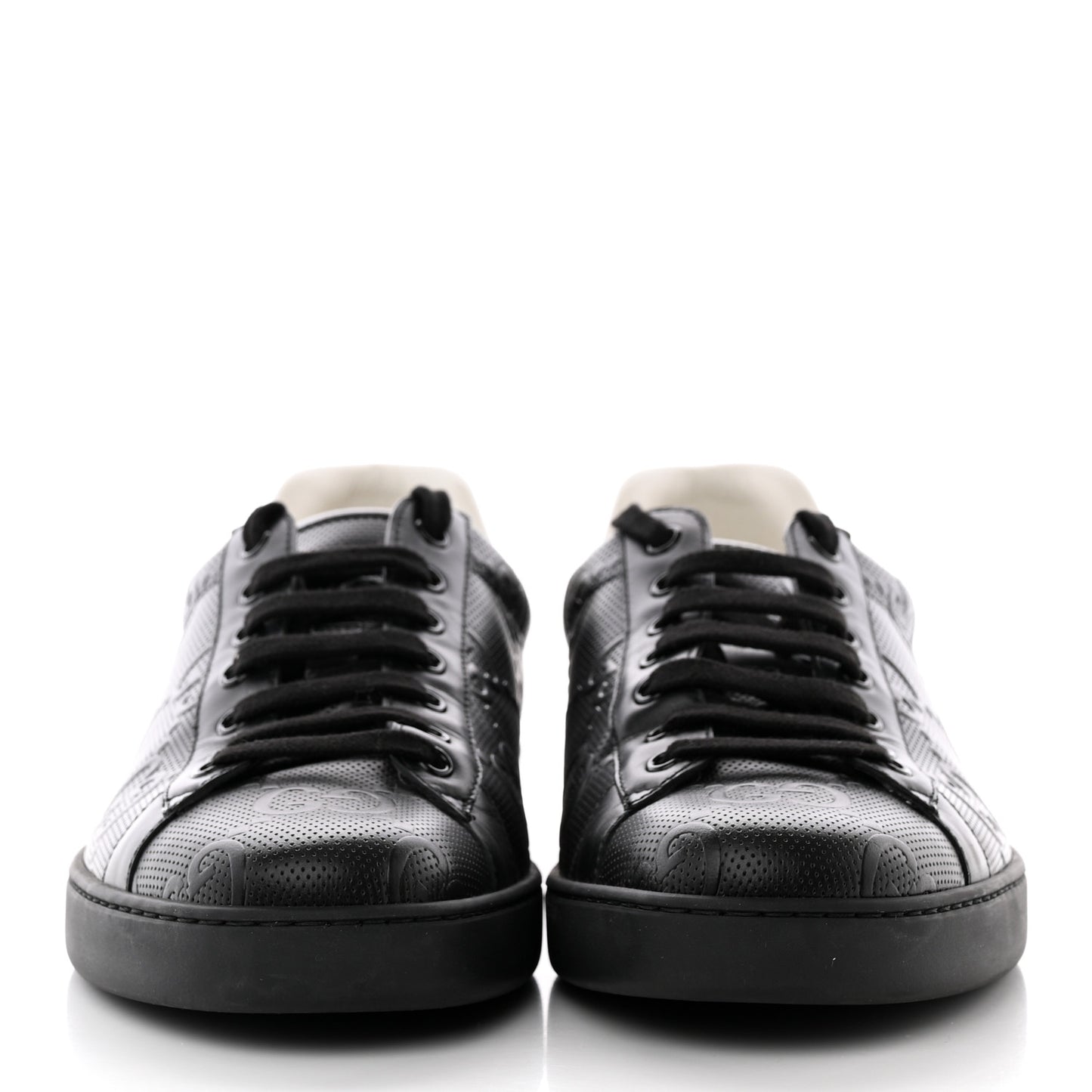 Calfskin GG Tennis Embossed Mens Ace Sneakers 10 Black