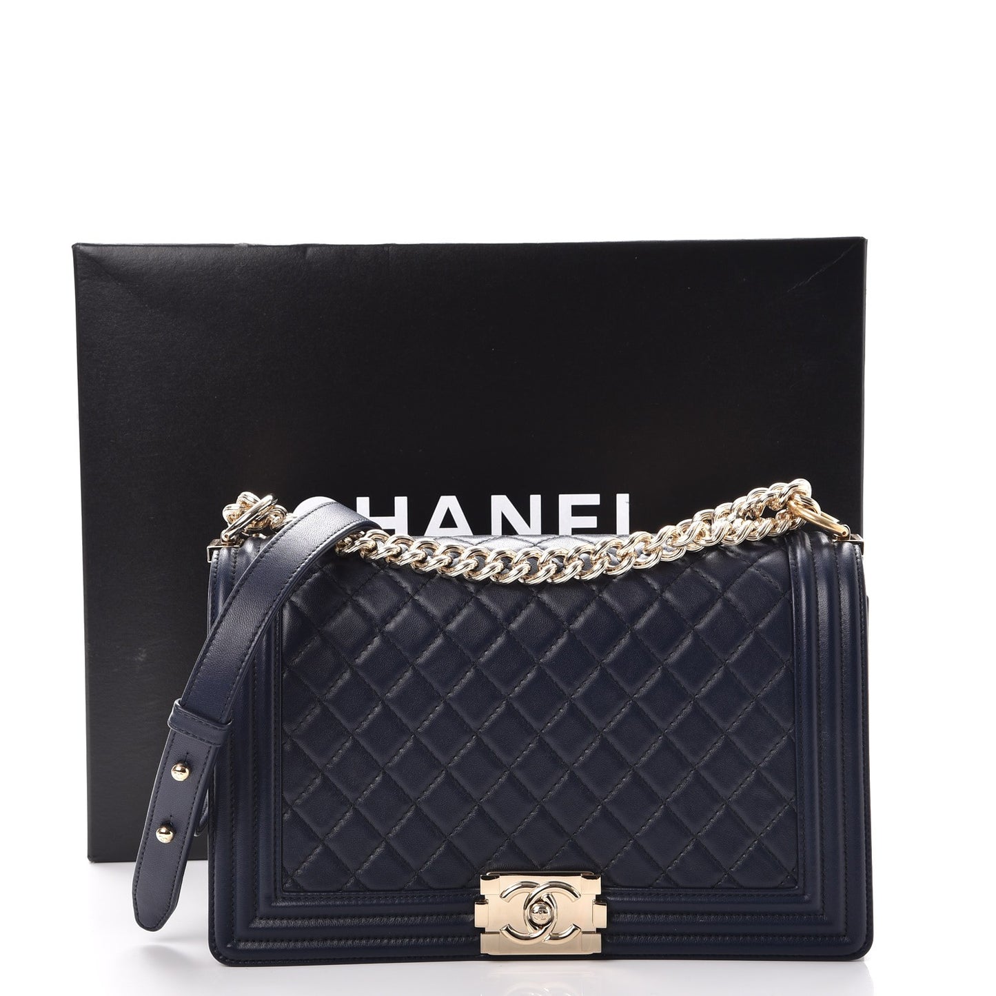 Lambskin Quilted New Medium Boy Flap Dark Navy Blue