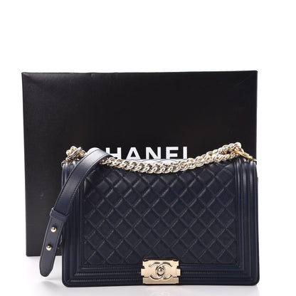 Chanel Lambskin Quilted New Medium Boy Flap Dark Navy Blue 9 of 9