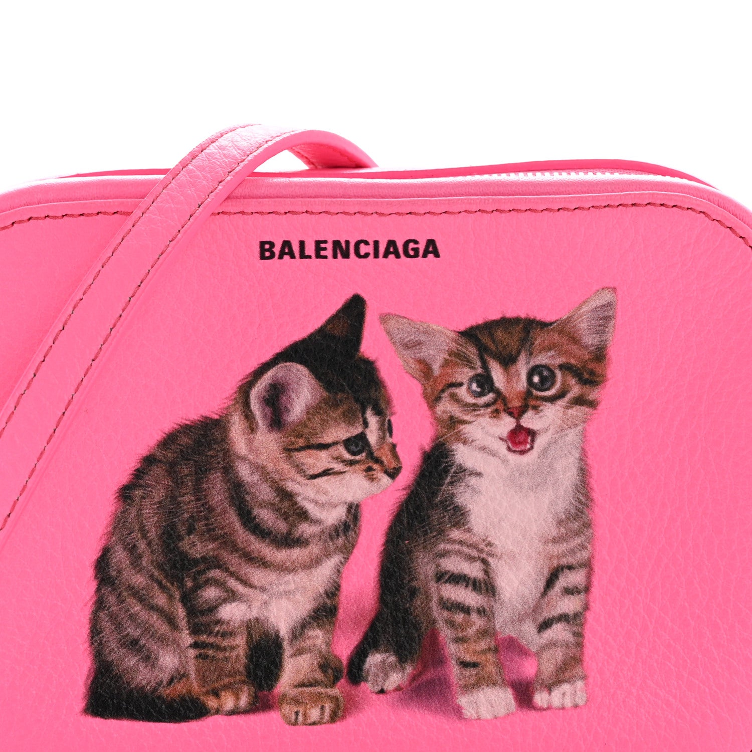 Balenciaga Calfskin Kittens Logo XS Everyday Camera Bag Acid Pink