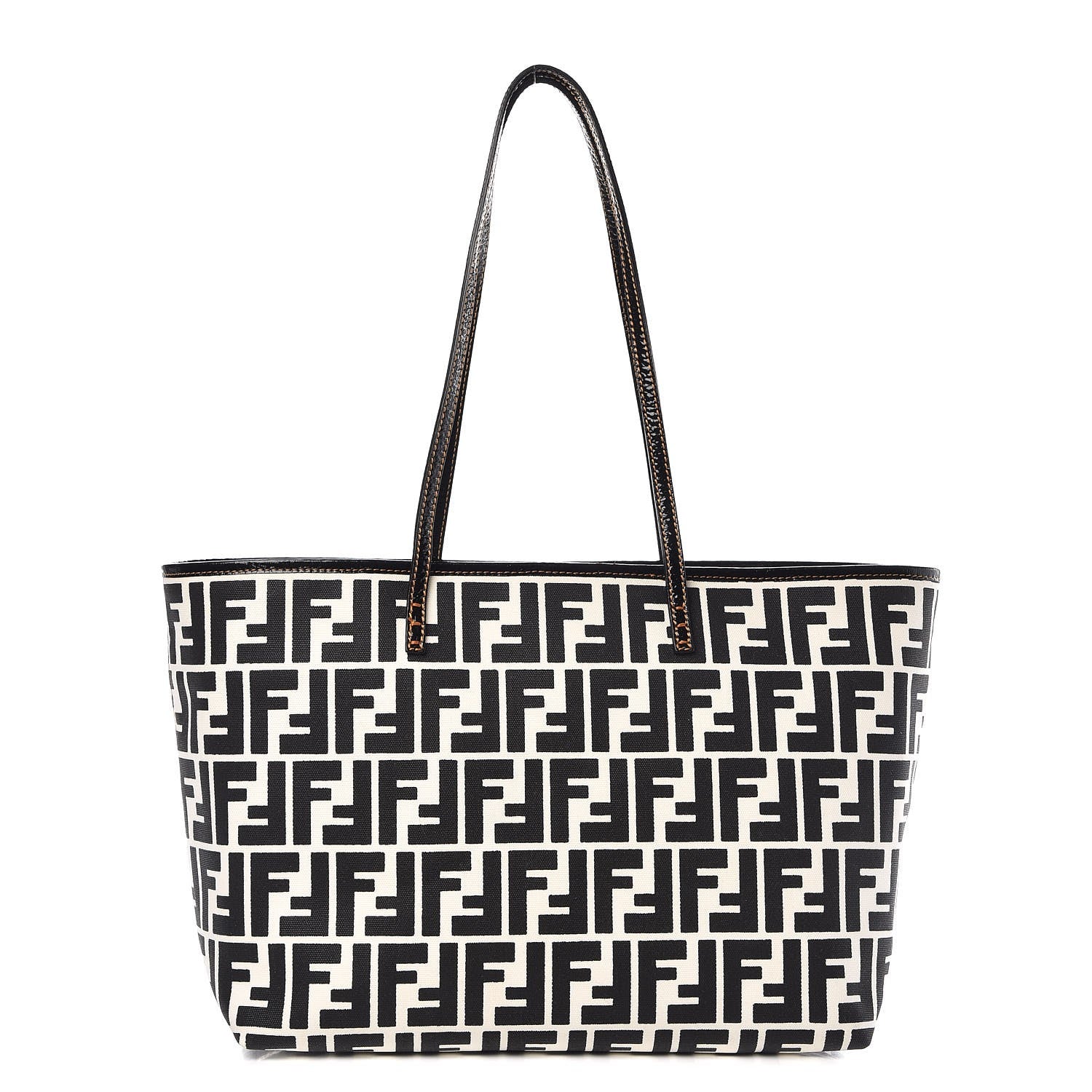 Fendi Canvas FF Small Roll Tote Black White 1 of 9