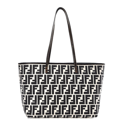 Fendi Canvas FF Small Roll Tote Black White 1 of 9