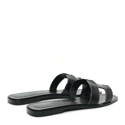 Hermes Box Calfskin Oran Sandals 40.5 Black 4 of 9
