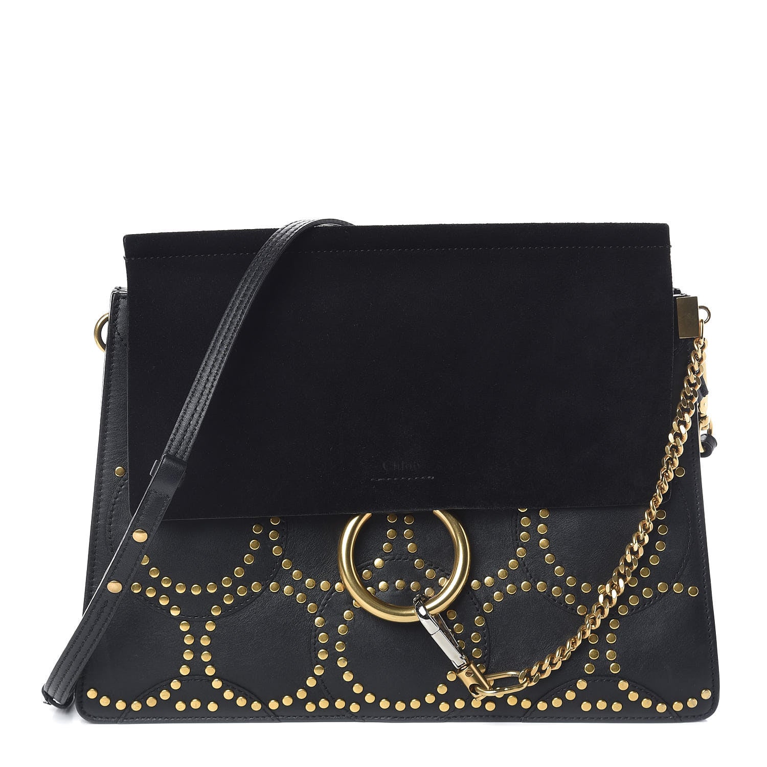 Chloe Calfskin Suede Studded Medium Faye Shoulder Bag Black 1 of 9