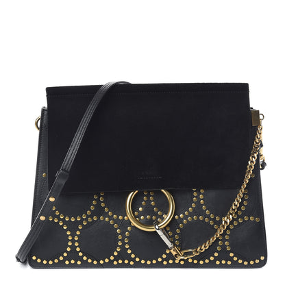 Chloe Calfskin Suede Studded Medium Faye Shoulder Bag Black 1 of 9