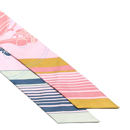 Hermes Silk Ex-Libris Twilly Rose Pale Vert Ocre 2 of 4