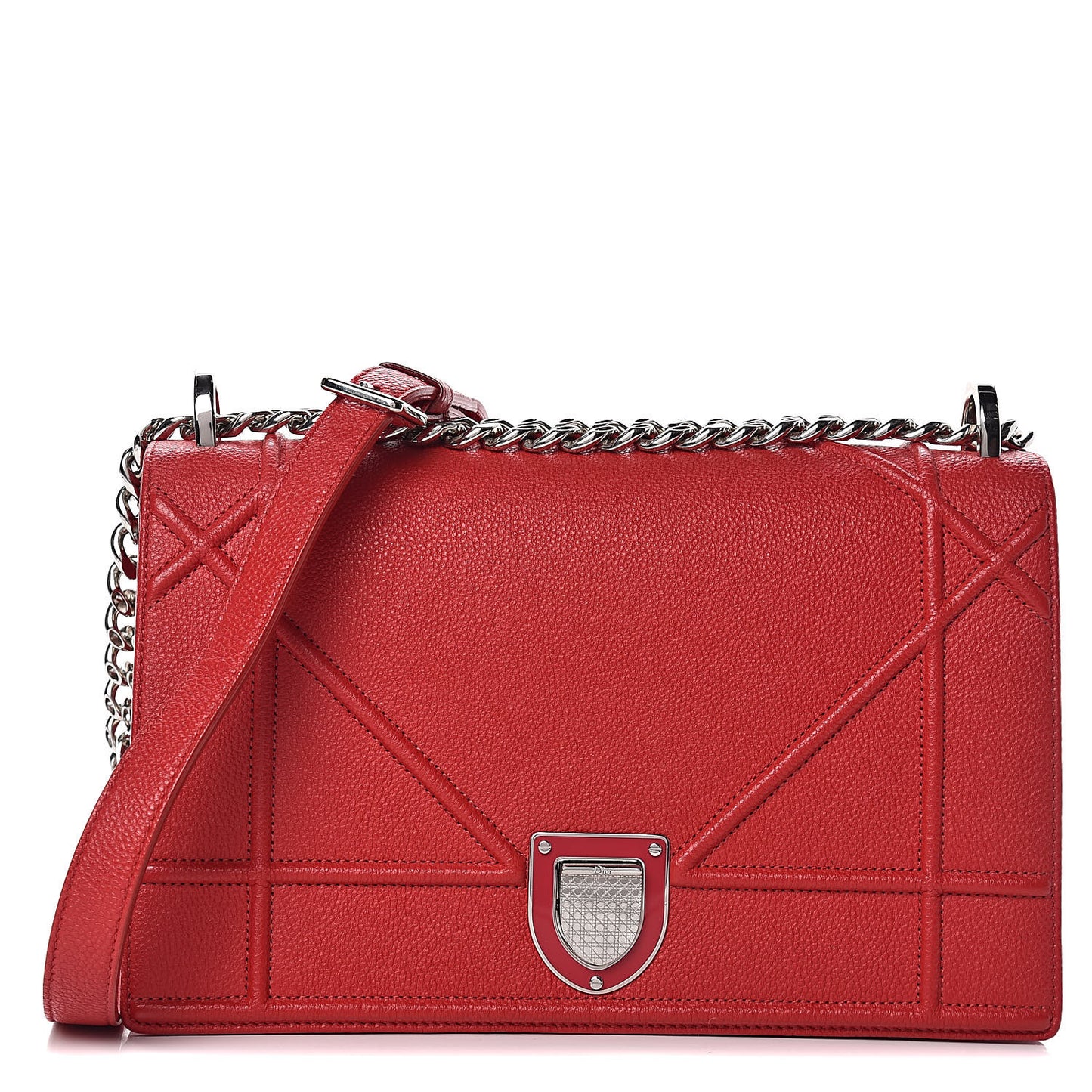 Grained Calfskin Medium Diorama Flap Bag Red