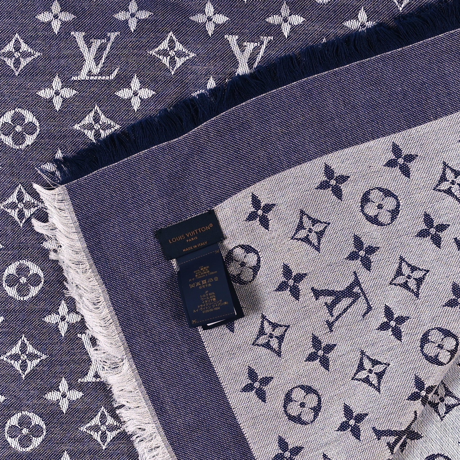 Louis Vuitton Silk Wool Monogram Denim Shawl Blue 3 of 3