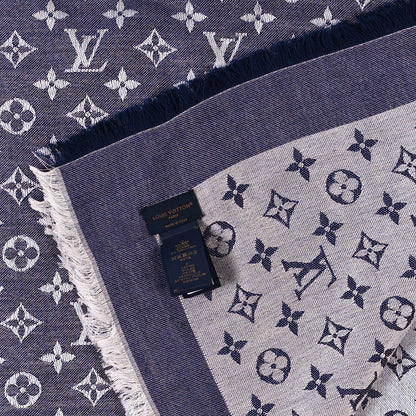 Louis Vuitton Silk Wool Monogram Denim Shawl Blue 3 of 3