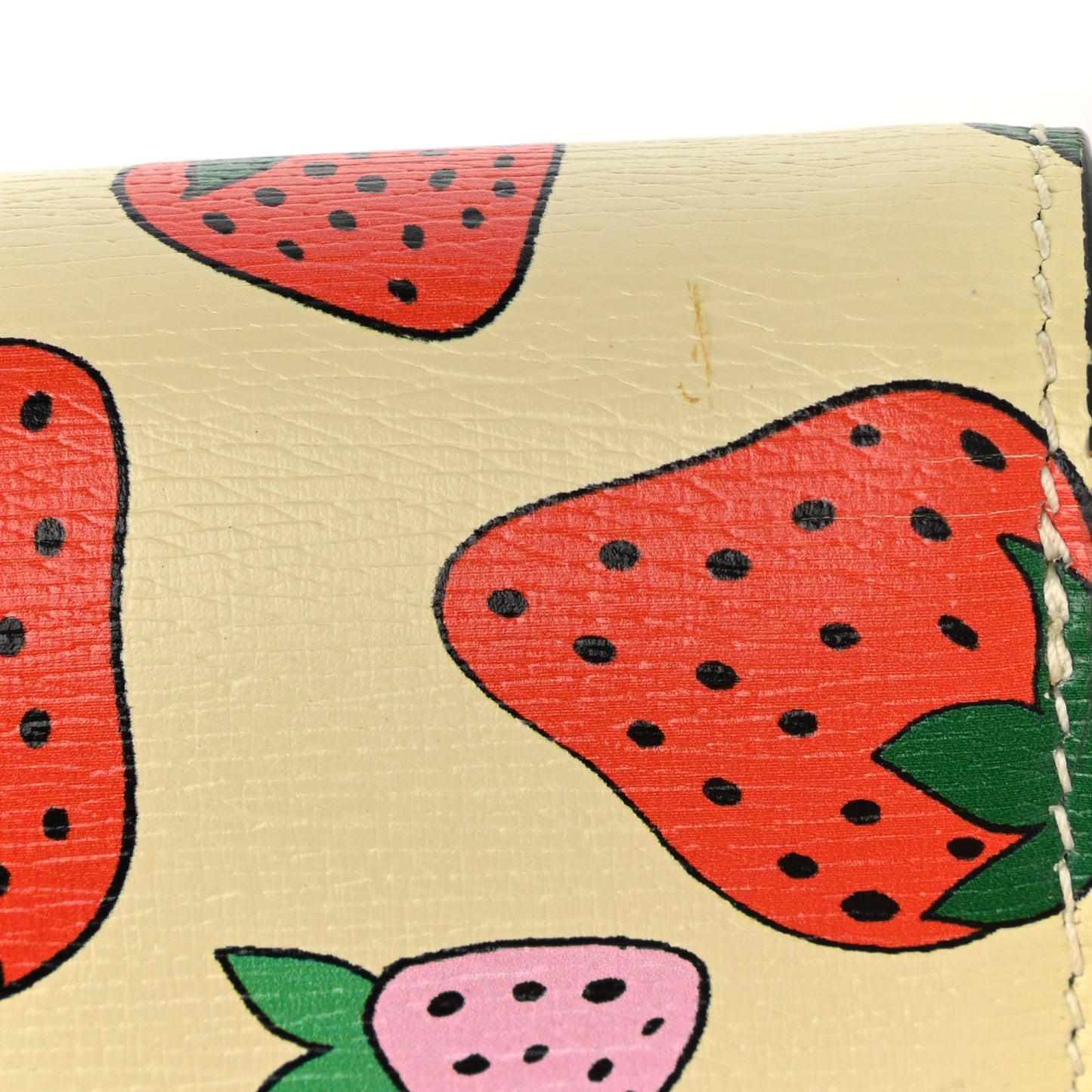 Calfskin Strawberry Print Zumi Chain Card Case Wallet Ivory Red