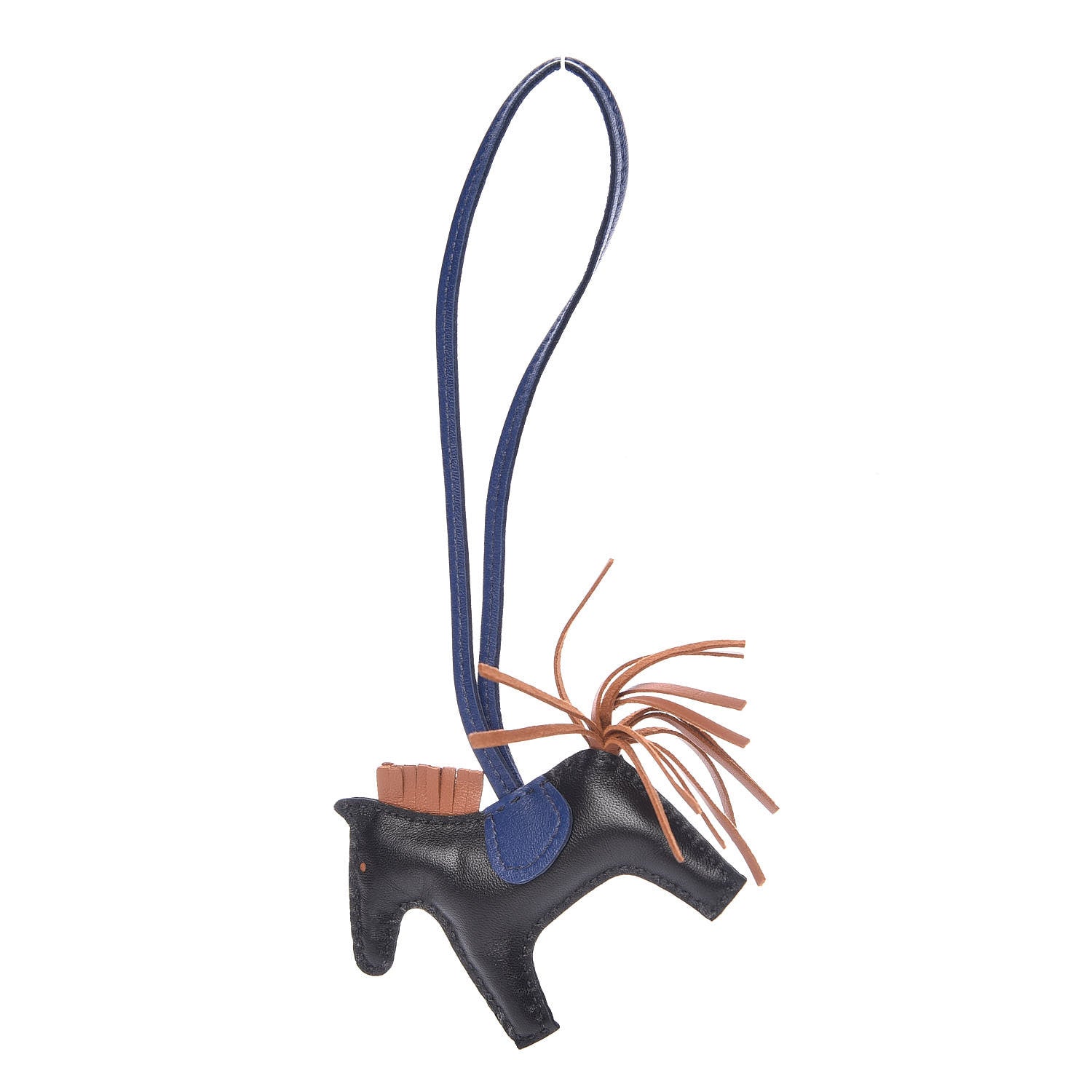 Hermes Milo Lambskin Grigri Rodeo Horse Bag Charm PM Black Bleu Saphir Gold 1 of 5