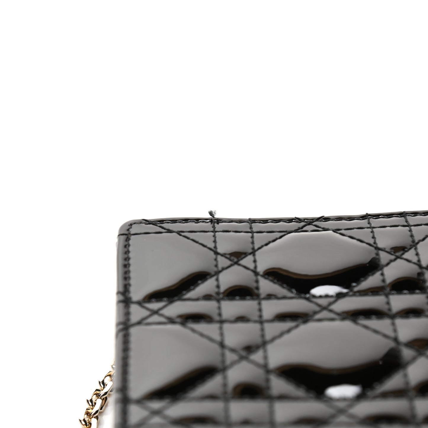 Patent Cannage Lady Dior Chain Wallet Black