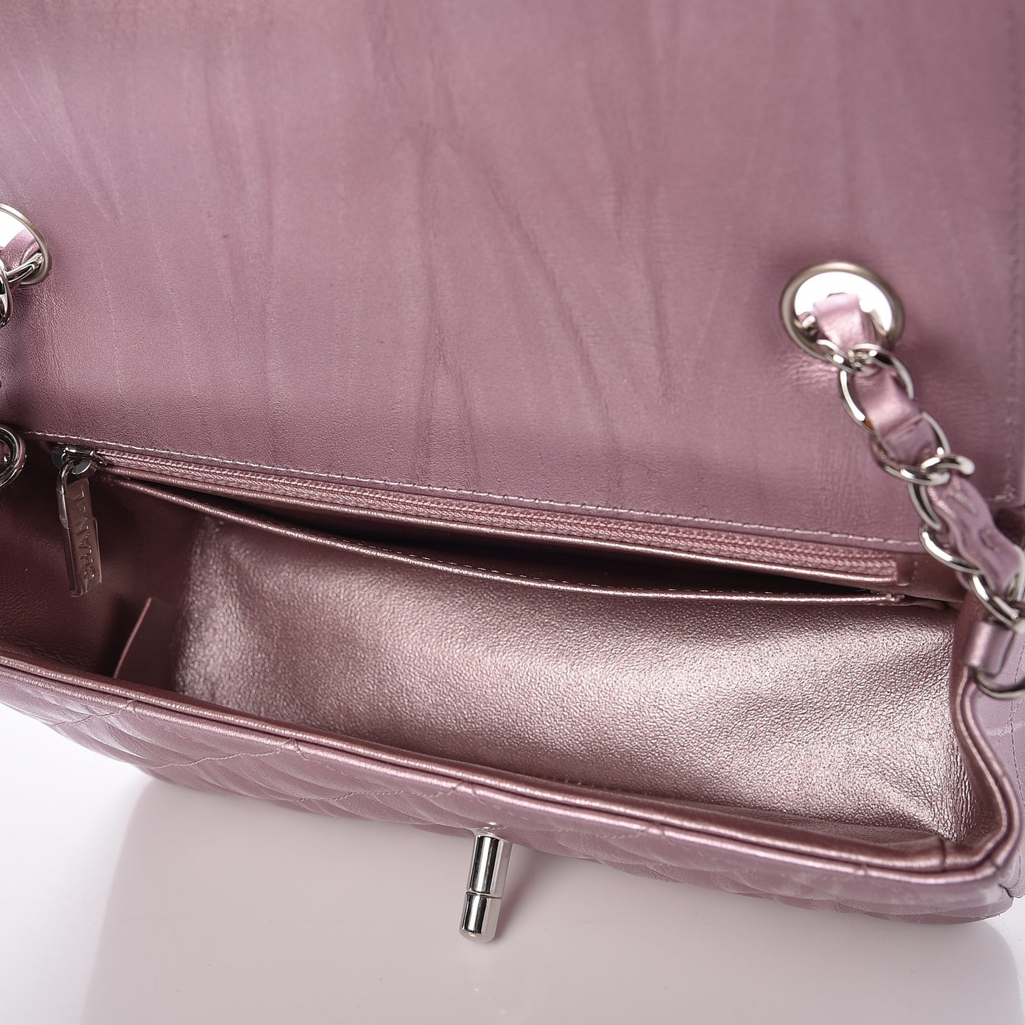 Metallic Calfskin Quilted Mini Rectangular Flap Pink