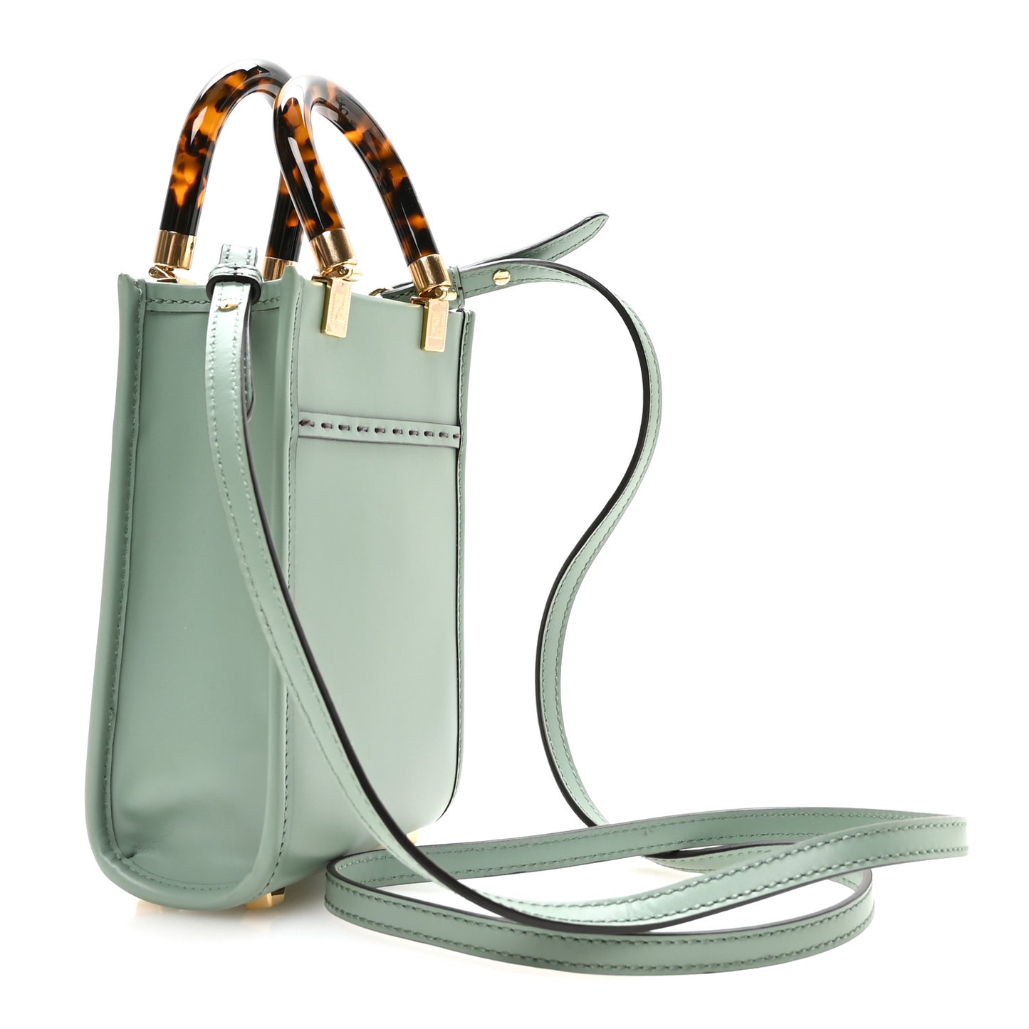 Vitello King Plexiglass Logo Embossed Mini Fendi Sunshine Shopper Tote Menta