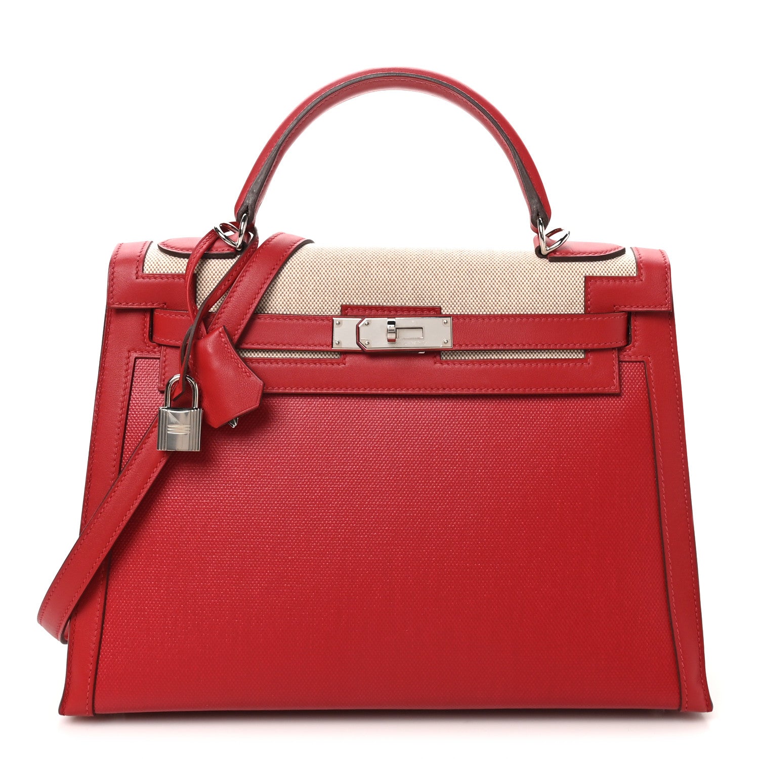 Hermes Berline Toile Swift Kelly Sellier 32 Rouge Piment Ecru Rouge Piment Ecru 1 of 10