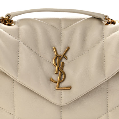 Saint Laurent Lambskin Quilted Toy Loulou Puffer Monogram Chain Satchel Blanc Vintage 8 of 10