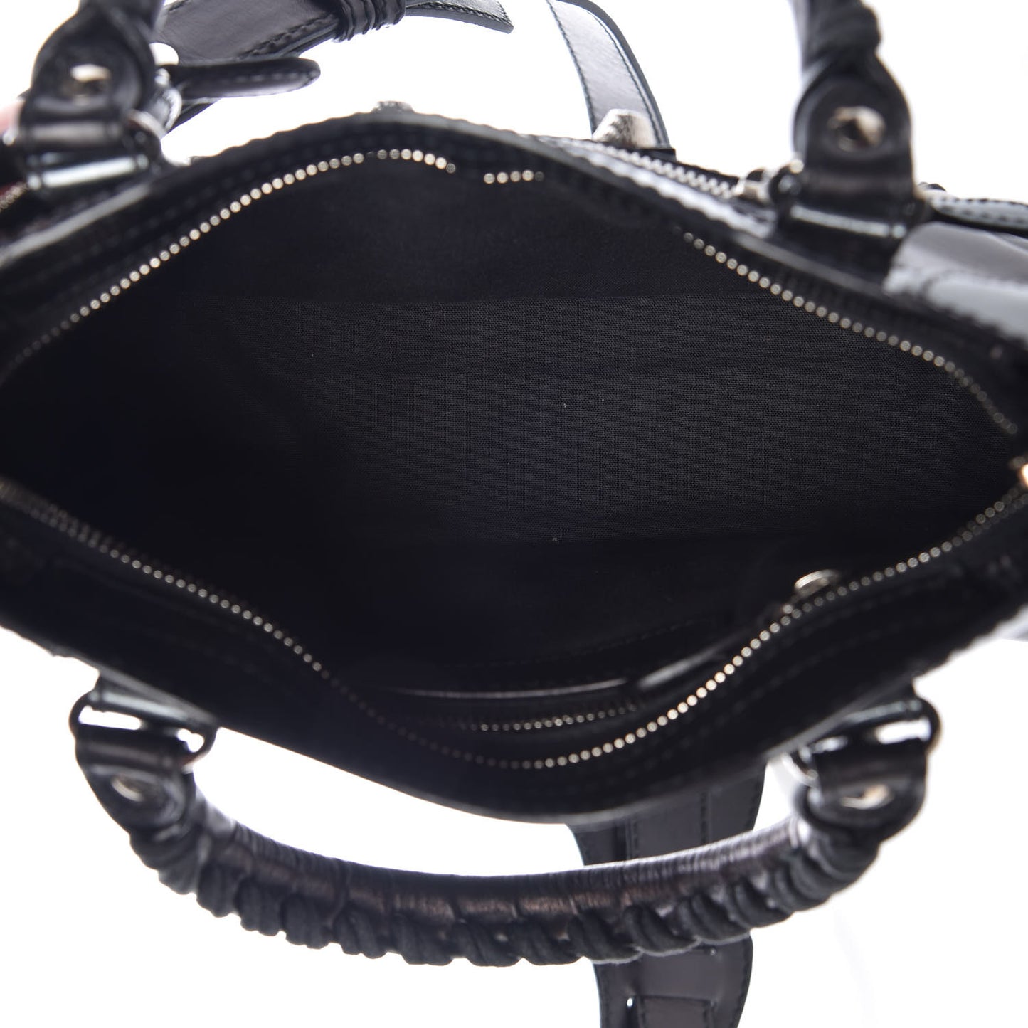 Smooth Calfskin Metallic Patent Giant 12 Silver Hardware Mini City Black Gris