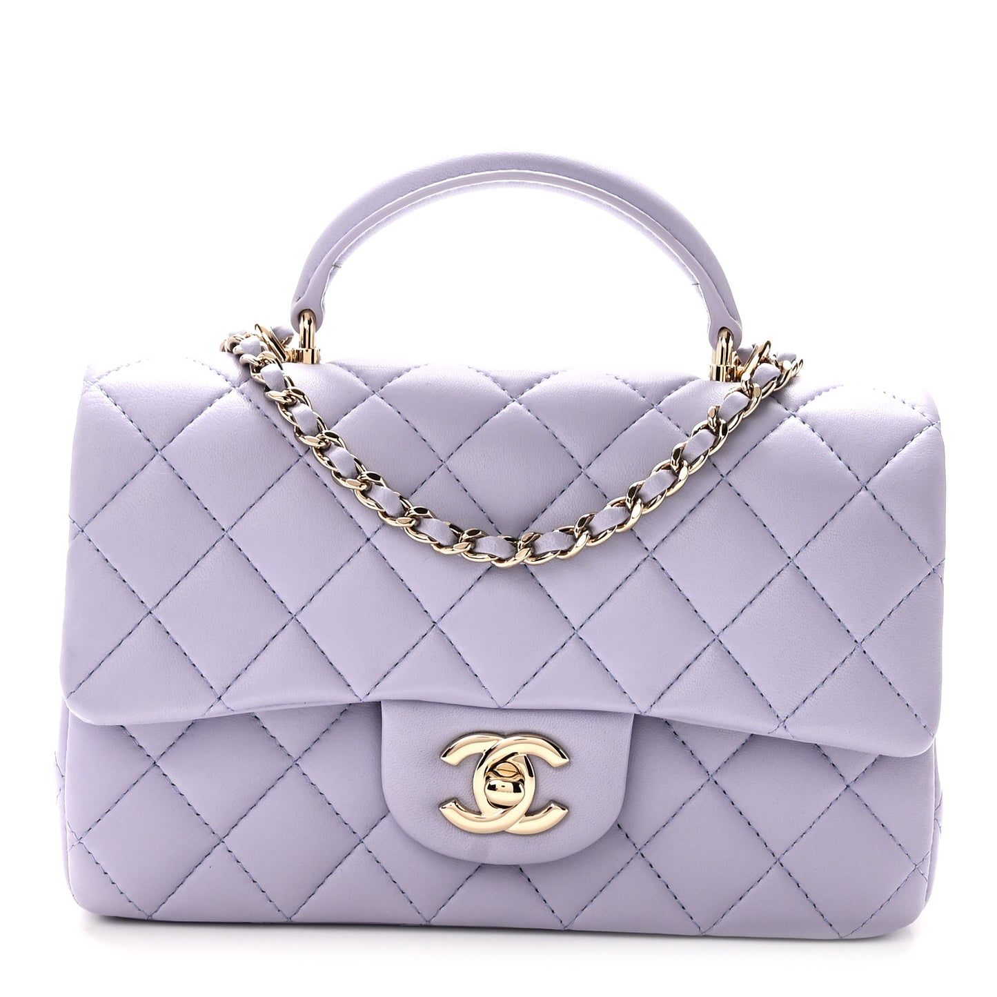 Lambskin Quilted Mini Top Handle Rectangular Flap Light Purple