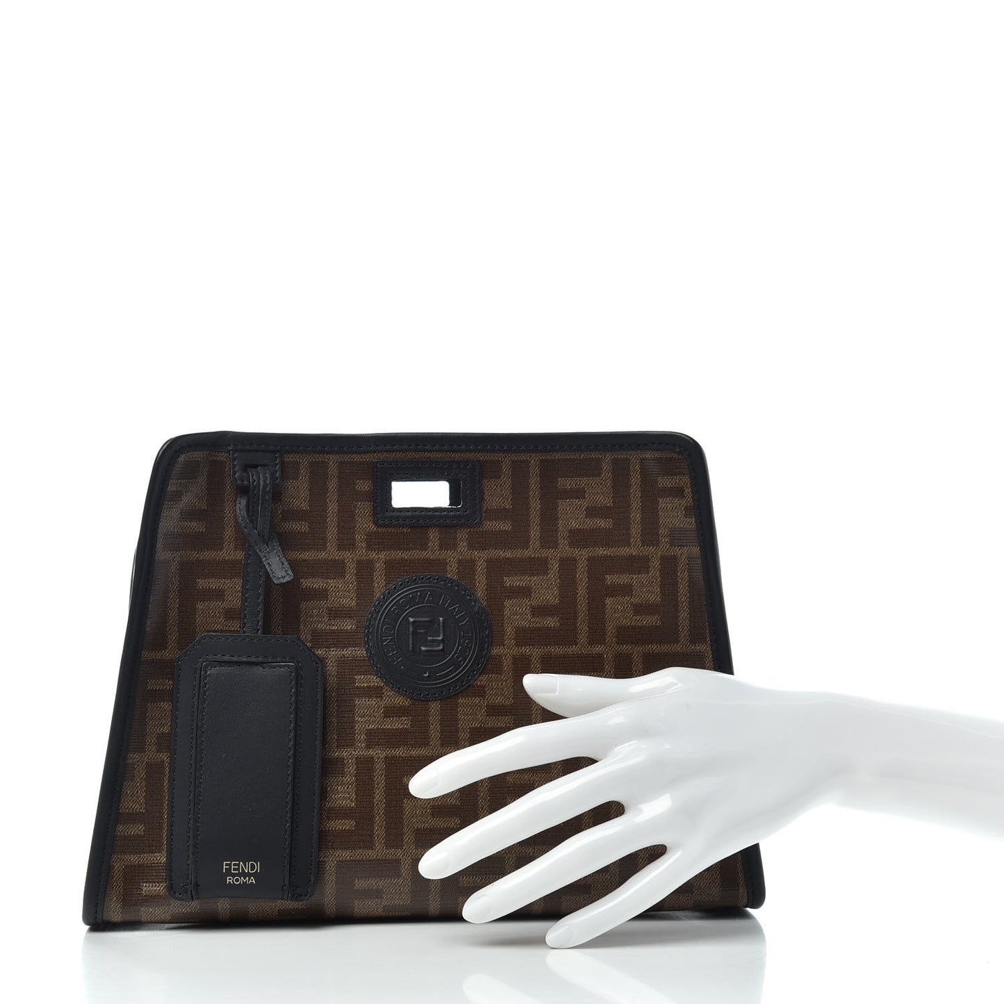Glazed Fabric Vitello Century FF 1974 Stamp Patch Mini Peekaboo Defender Cover Mogano Panna Black