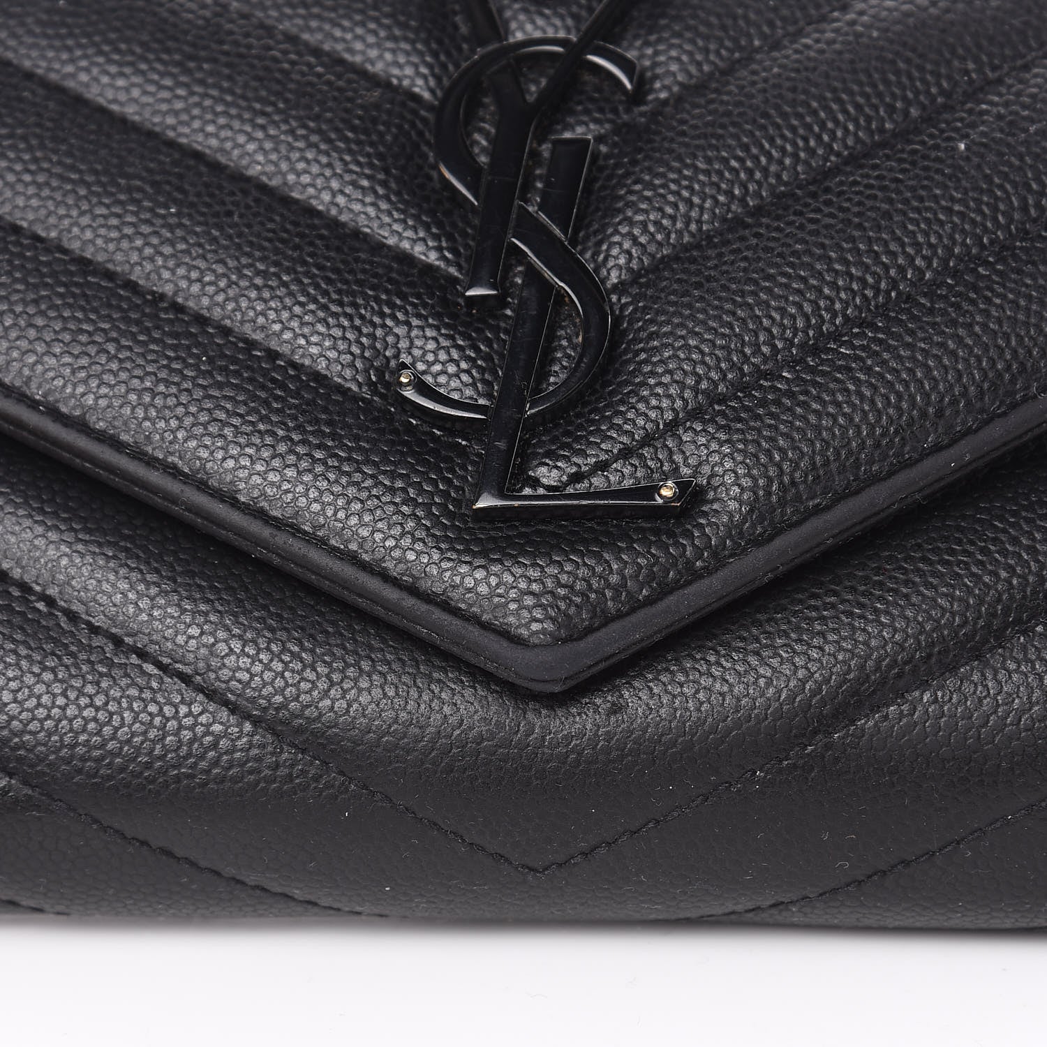 Saint Laurent Grain De Poudre Matelasse Chevron Monogram Flap Wallet Black 9 of 13