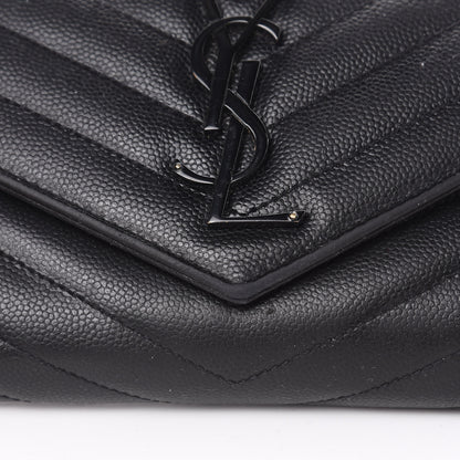 Saint Laurent Grain De Poudre Matelasse Chevron Monogram Flap Wallet Black 9 of 13