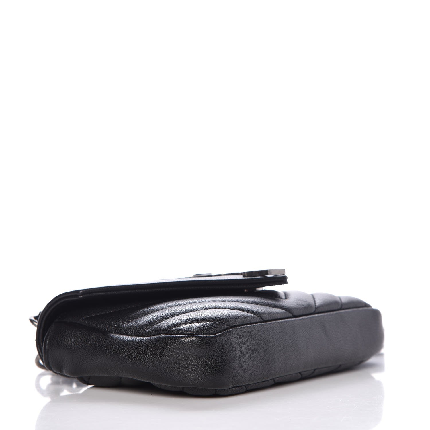 Saint Laurent Sheepskin Matelasse Chevron Monogram College Chain Wallet Black 4 of 8