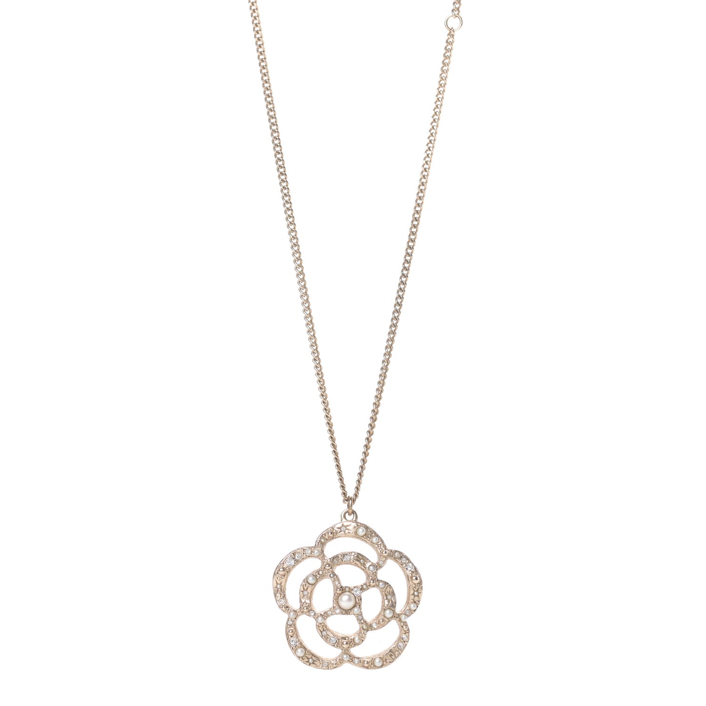 Crystal Pearl Camellia Necklace Gold