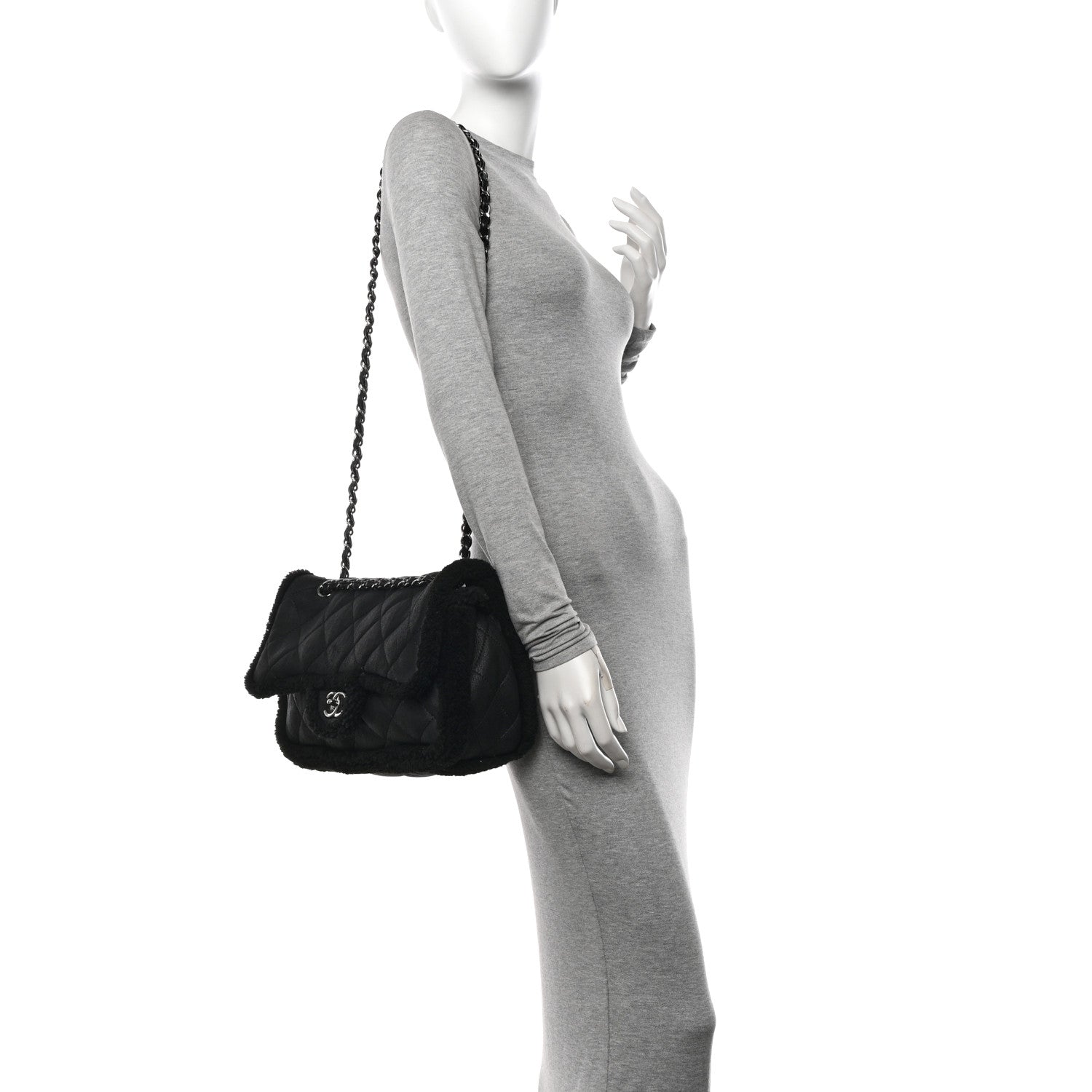 Chanel Shearling Quilted Jumbo Single Flap Black 2 of 9