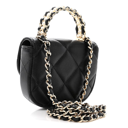 Chanel Lambskin Quilted Pearl Top Handle Clutch With Chain Black 3 of 11