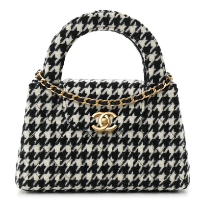 Chanel Tweed Houndstooth Quilted Nano Kelly Shopper Black White 1 of 11