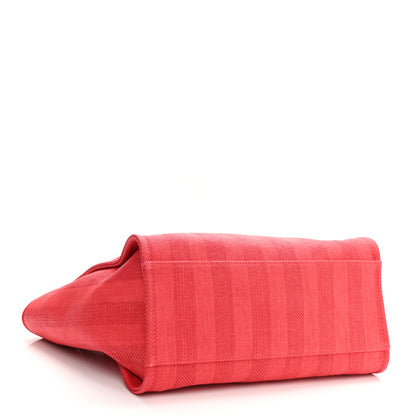 Chanel Straw Raffia Calfskin Striped Medium Deauville Tote Red 4 of 11
