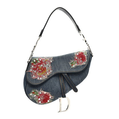 Christian Dior Denim Crystal Floral Embroidered Saddle Bag Multicolor 1 of 8