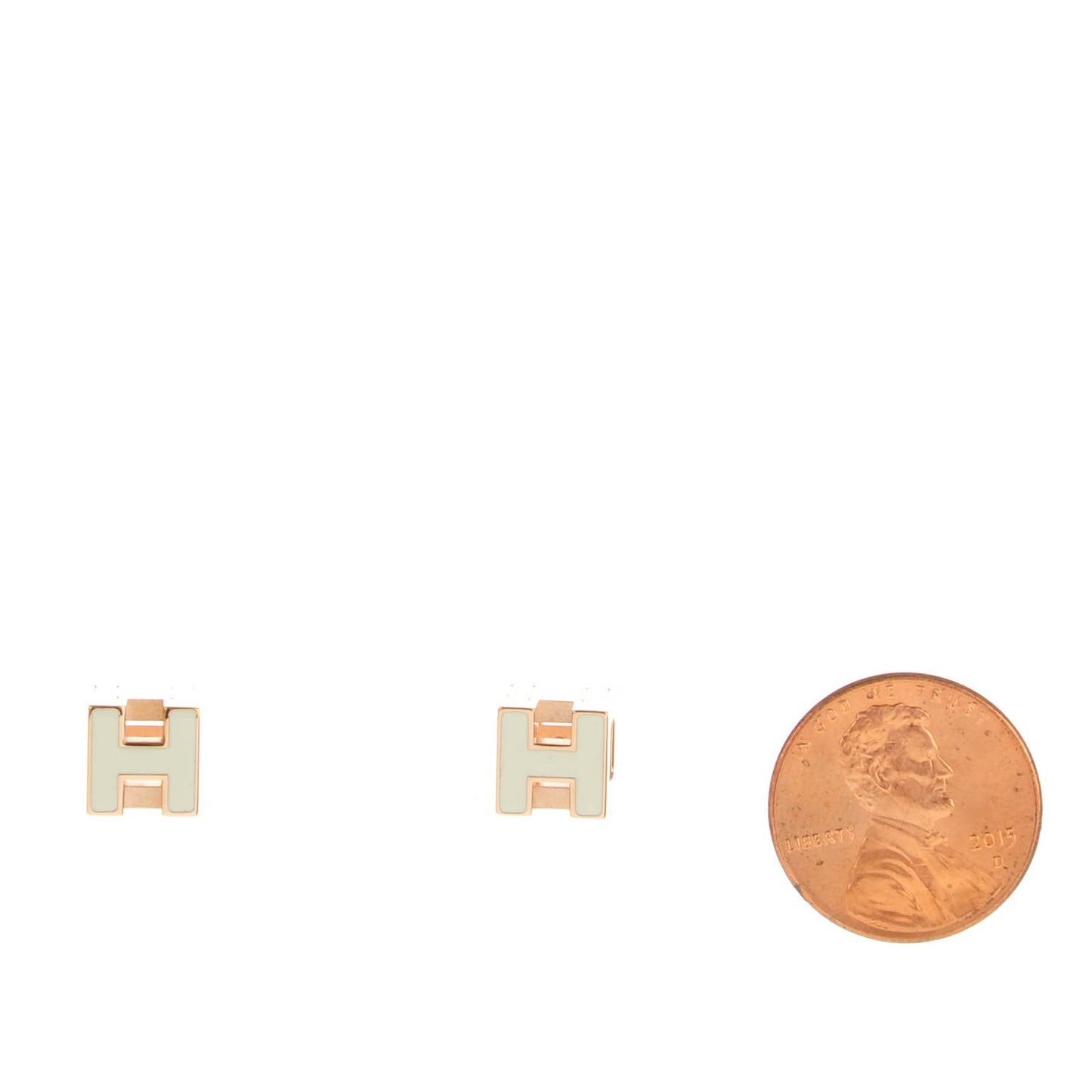Rose Gold Lacquered Cage d'H Earrings White